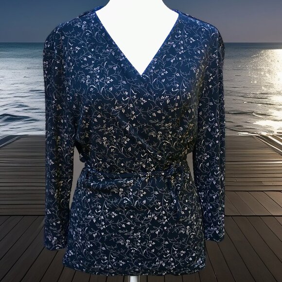 Talbots Women’s Wrap Style Blouse/Top Surplice Neck Floral 3/4 Sleeves (Sz Lg) - Picture 2 of 16